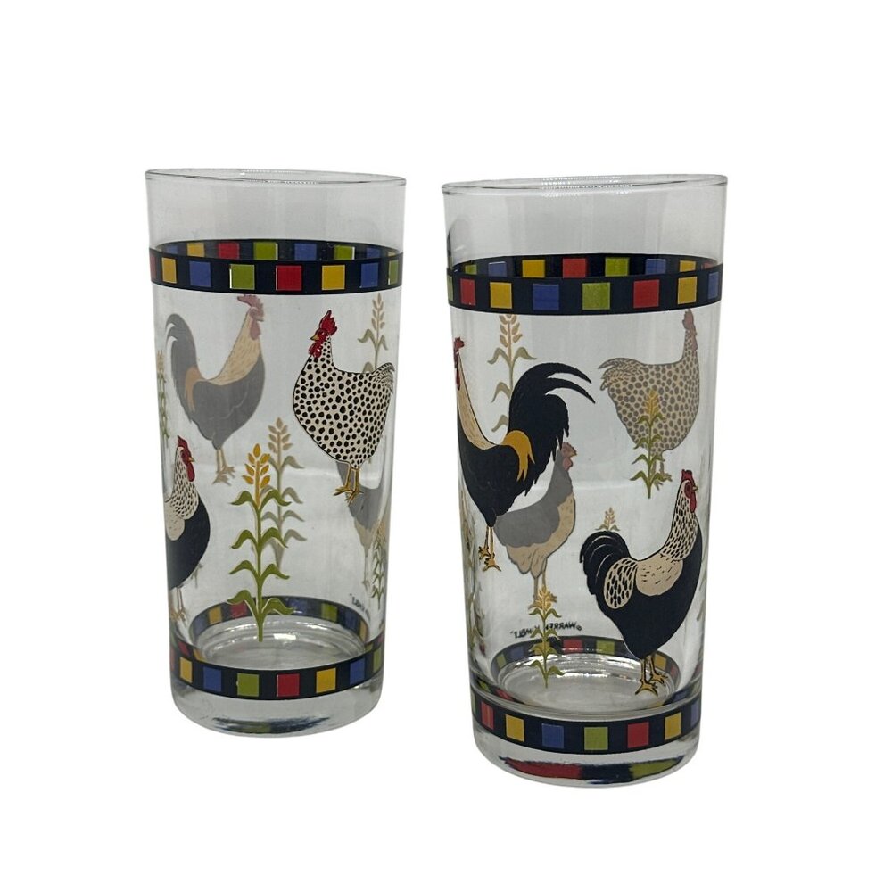 VTG Warren Kimble Country Quartet Rooster Tumblers Set of 2 | 14oz‎ Farmhouse 6"